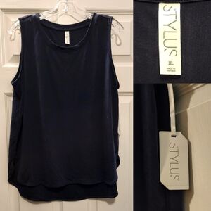 NWT STYLUS Sleeveless Shirt • Curved Drop Tail Hi-Low Hem • Pleat Back • XL